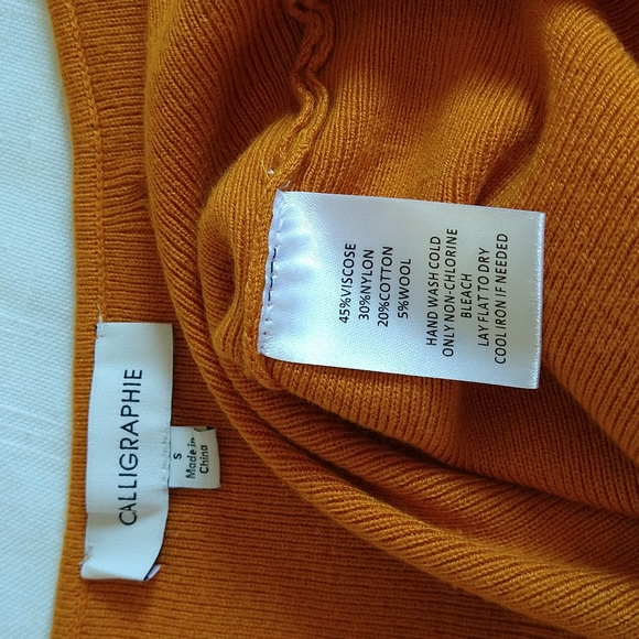 Mustard balloon sleeves knit pullover top wool blend sweetheart neck size small - Picture 11 of 11